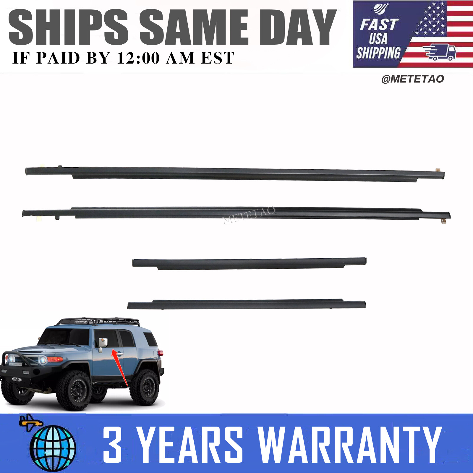 4 X Window Weatherstrips Moulding Trim Seal Belt For 2007-2014 Toyota FJ Cruiser