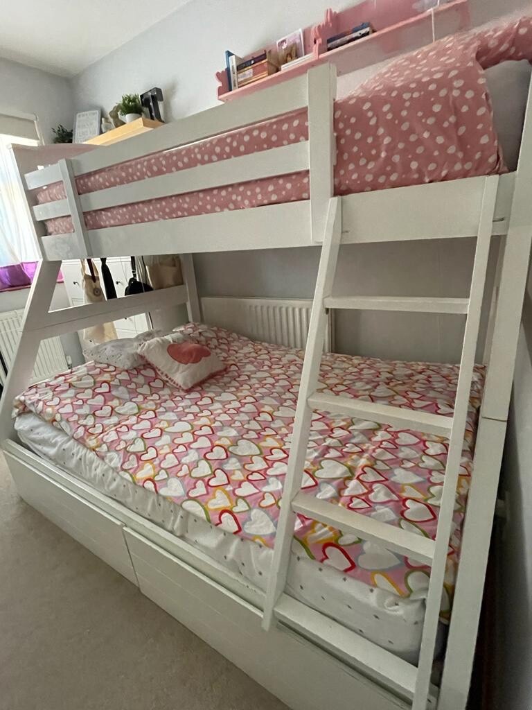 double bunk bed wood frame used mattresses sold separately eBay