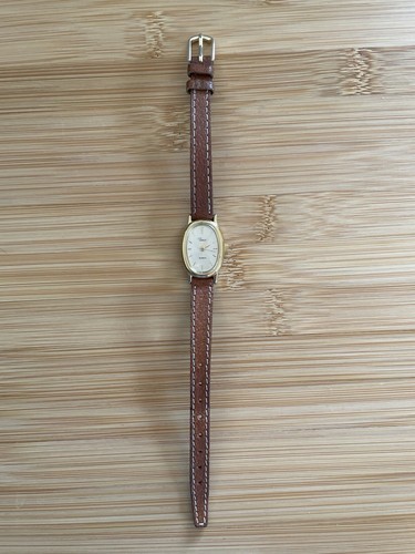 Timex Watch Women Stainless Steel Gold Leather Brown Water Res Batt Beige Quartz - Picture 2 of 5
