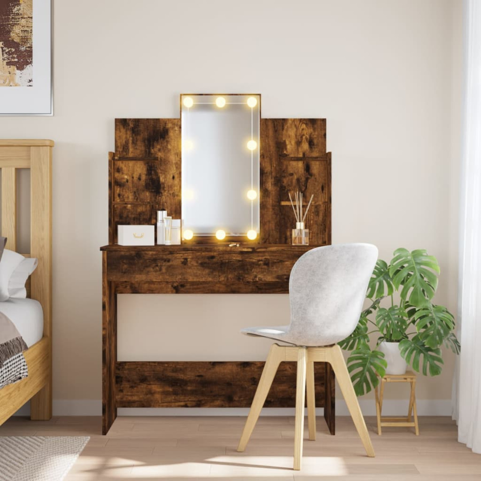 Dressing Table with LED Lights, Mirror, & 2 Drawers, Makeup Desk Vanity Tables