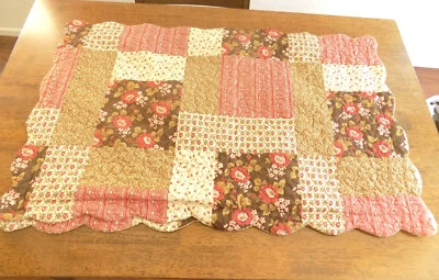2 Larged Quilted Pillow Cover Case Floral Flower Pink Brown Patchwork 19x34" - Image 1 of 4