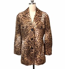 Chico  s Jacquard Leopard Print Coat Jacket Embroidered Lined Read Women  s Sz L