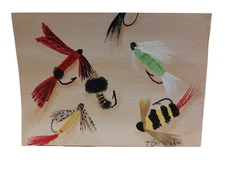 ACEO Original Painting "Let's Go Fishing" Fly Fishing Fly Bait Lure