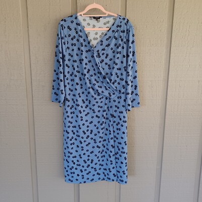 Talbots Floral Faux Wrap Dress Plus Size 2X Preppy Three Quarter Sleeve Jersey