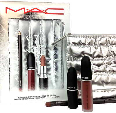 MAC Powdered Snow Powder Kiss Lip Kit 4 PC Set Brown NIB | eBay