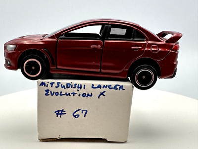TOMICA TOMY POCKET CARS #67 MITSUBISHI LANCER EVO, RED, EXCELLENT, BOXED, LOT C