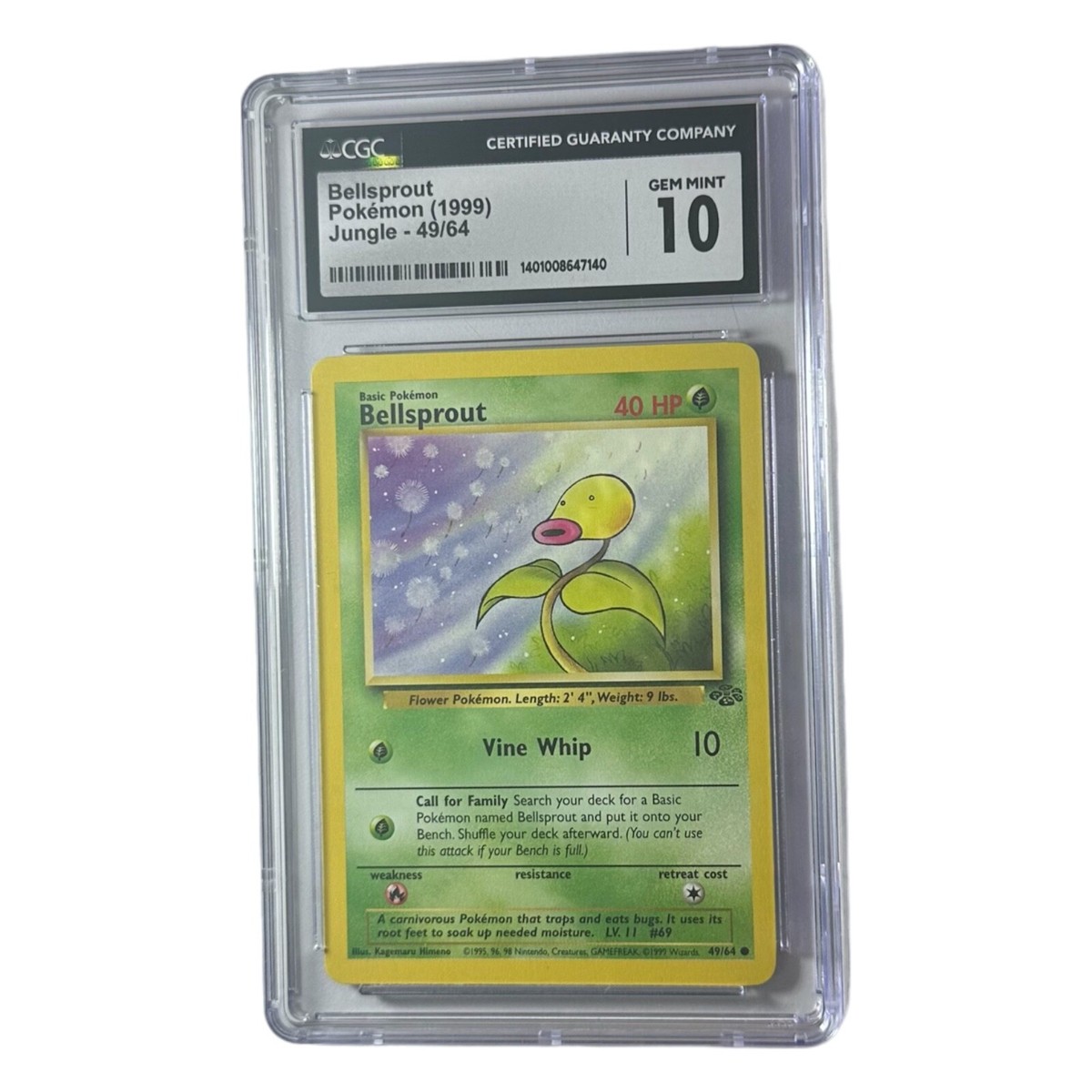 1999 bellsprout pokemon card value 1999 Pokemon Jungle Unlimited Bellsprout # 49 CGC 10