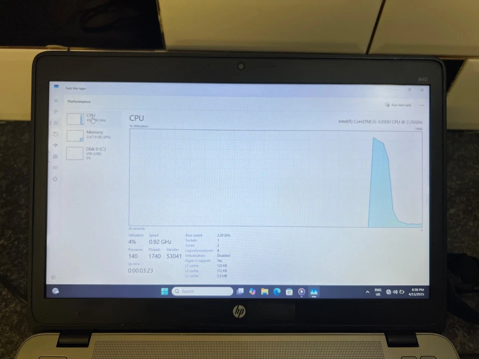 HP EliteBook 840 G2 i5 5200U 2.2GHz 8GB RAM 240GB SSD 14" Windows 11 (EFH8) - Image 2 of 4