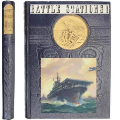 #ad #ad WWII NAVY MARINES HISTORY ADMIRALS PHOTOS MAPS FAUX LEATHER 1st ED 1946 WAR USMC $51.45