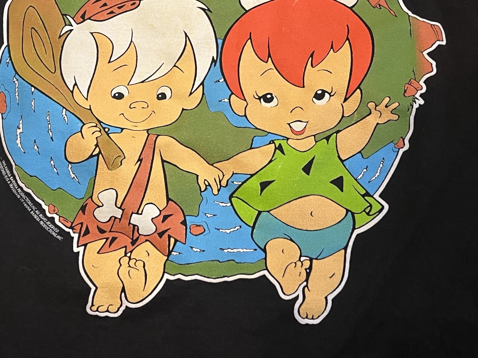 VTG 90s 1995 SINGLE STITCH FLINTSTONES PEBBLES BAMBAM HANNA BARBERA T SHIRT XS
