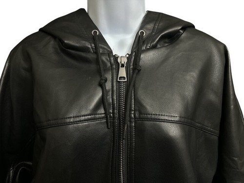Windsor XL Coat Popular Slick Black Faux Leather Cropped Foxy Bomber Jacket NWOT - Picture 3 of 5