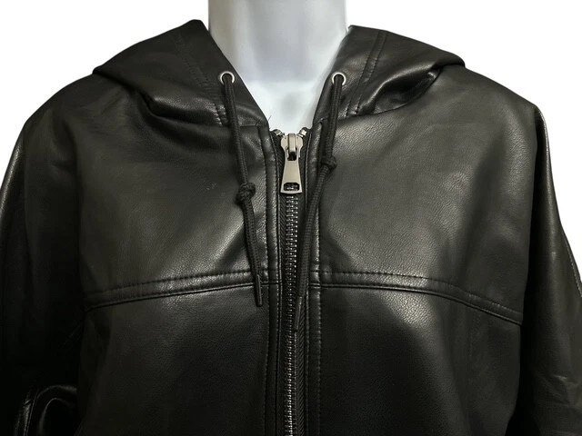 Windsor XL Coat Popular Slick Black Faux Leather Cropped Foxy Bomber Jacket NWOT - Image 3 of 4