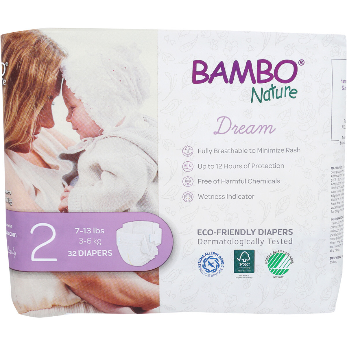 Bambo Nature Diapers Baby Size 2 32 Diapers 6 Pack Bulk Case