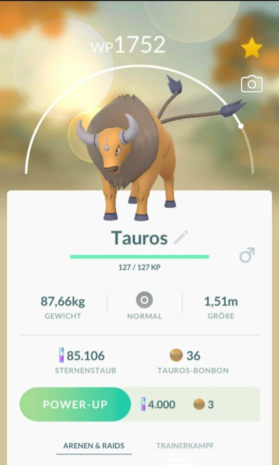 ➡️ Pokémon Tauros Go regionales Pokemon Pokedex #128 1. Generation Tausch Kanto