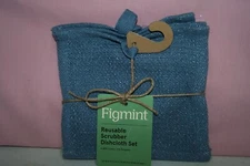 Figmint 4 Reusable Kitchen Scrubber Dish Cloths 6” x 6” Dusty Blue NEW in Pack