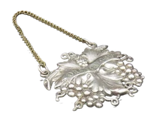 925 Sterling Silver  Vintage Grape Cluster & Leaf Orange Gin Liquor Tag TR3350