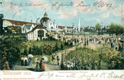 Ansichtskarte Düsseldorf 1902 Hauptindustriehalle m. Fontaine  (Nr.818)