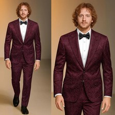 Men Suits Paisley Prom Regular Fit Formal Peak Lapel Single Breasted Flap Pocket