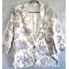 Apparenza Women's Vintage Floral Linen Blend Blazer Jacket Size M – Made in USA