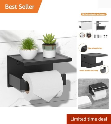 Rotate-Proof Wall-Mounted Toilet Paper Holder with Shelf - Modern Black Design