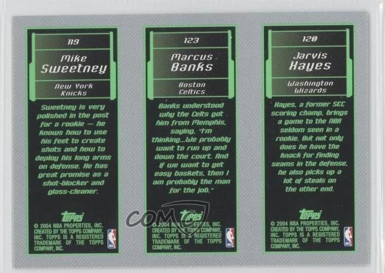 2003 Topps Rookie Matrix Jarvis Hayes Marcus Banks Mike Sweetney #119-123-120 RC - Image 2 of 2