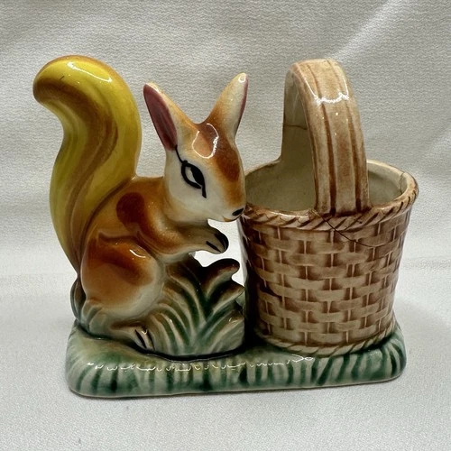 Vintage Pottery Mini Planter Squirrel Tree Stump With Repairs