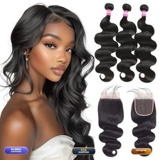 DMKEEP Body Wave Bundles 12 14 16+10 100% Brazilian Virgin Hair 3 Bundles 4x4