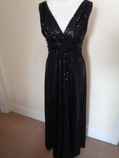 PHASE EIGHT BLACK SLEEVELESS EVENING DRESS WITH BLACK SPARKLE DOTS - SIZE 12