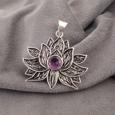925 Silver Natural Amethyst Sister Handmade February Birth Fine Pendant Jewelry