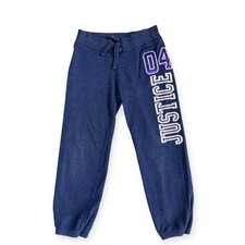 Girls 7 Justice Navy Blue Purple Glitter White Joggers Sweatpants Elastic waist