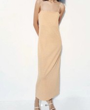 ZARA Jacquard Orange Print Tube Maxi Dress Size Small 4101