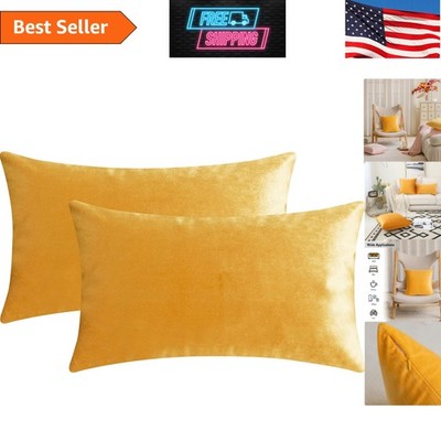 Elegant Velvet Lumbar Pillow Covers, Summer Yellow - Set of 2, 12 x 20 inches