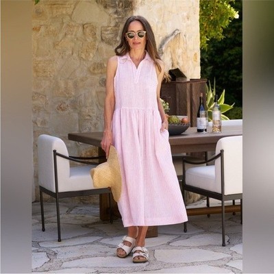 chinese dress ladies RHODA LONG SLEEVE POPOVER LINEN DRESS, BRAZILIAN GREEN main image 0