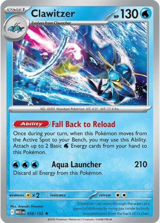 Clawitzer - 038/132 - Holo Rare (Near Mint) Mega Evolution - Base Set - Water Po