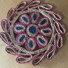 Lote de 2 soportes para maceta de rafia de ratán tejido almohadillas calientes trivet de paja de mimbre vintage