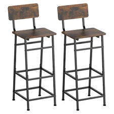 Set of 2 Bar Stools, Counter Height Bar Stools with Backrest and Footrest, Ki...