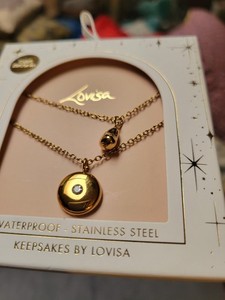 Authentic LOVISA 2 Layered Necklace Teardrop, Disc, Cubic Zirconia Gold Plated Waterproof