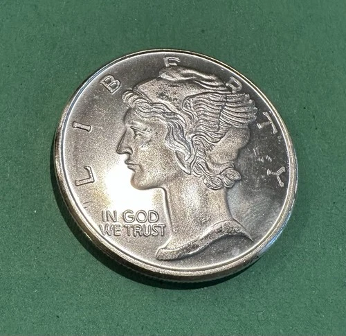 "MERCURY DIME" ONE OUNCE .999 FINE SILVER ROUND
