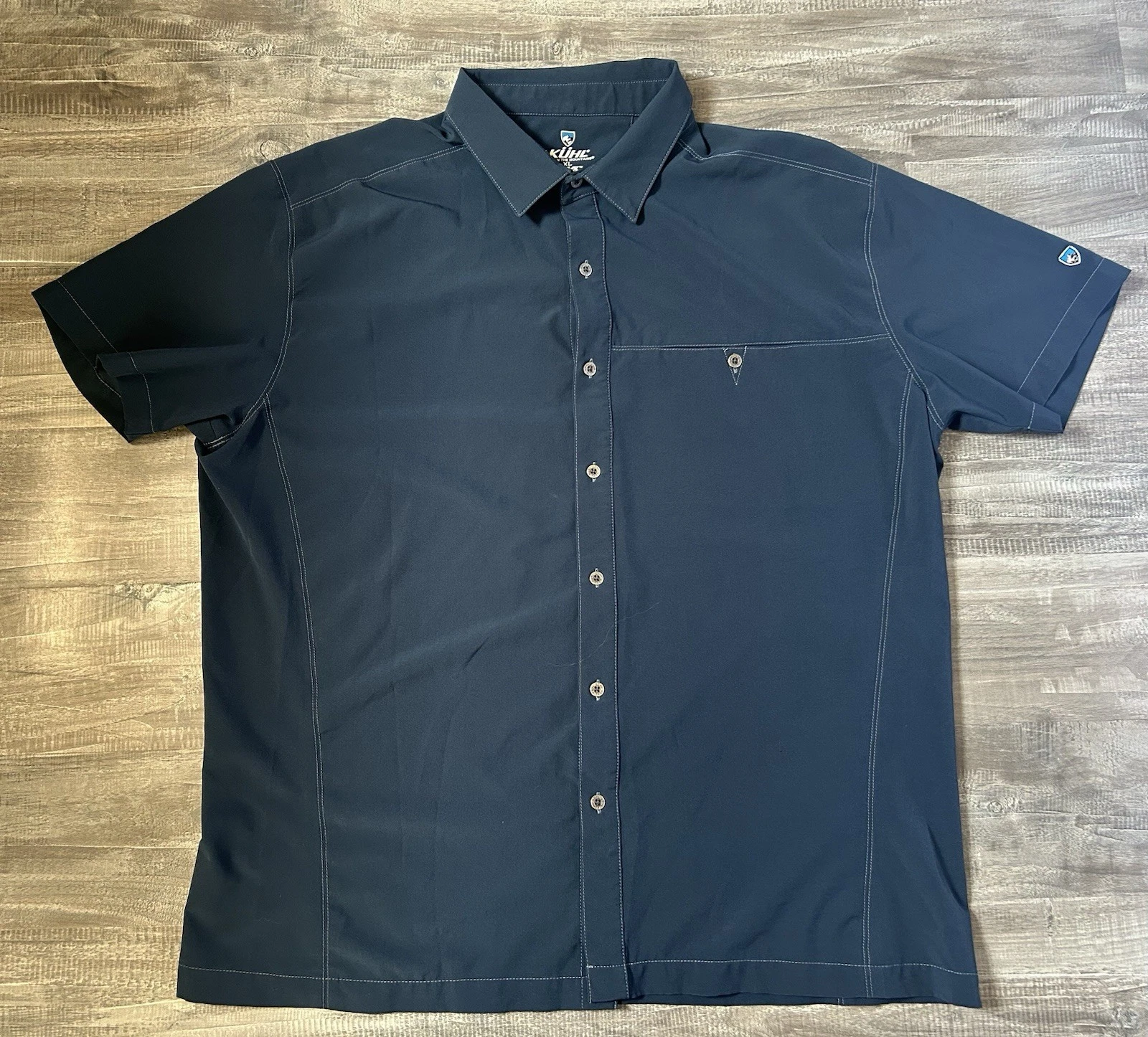 Kuhl Tufflex Short Sleeve Button Up Shirt Men's XL Blue Hiking Outdoors