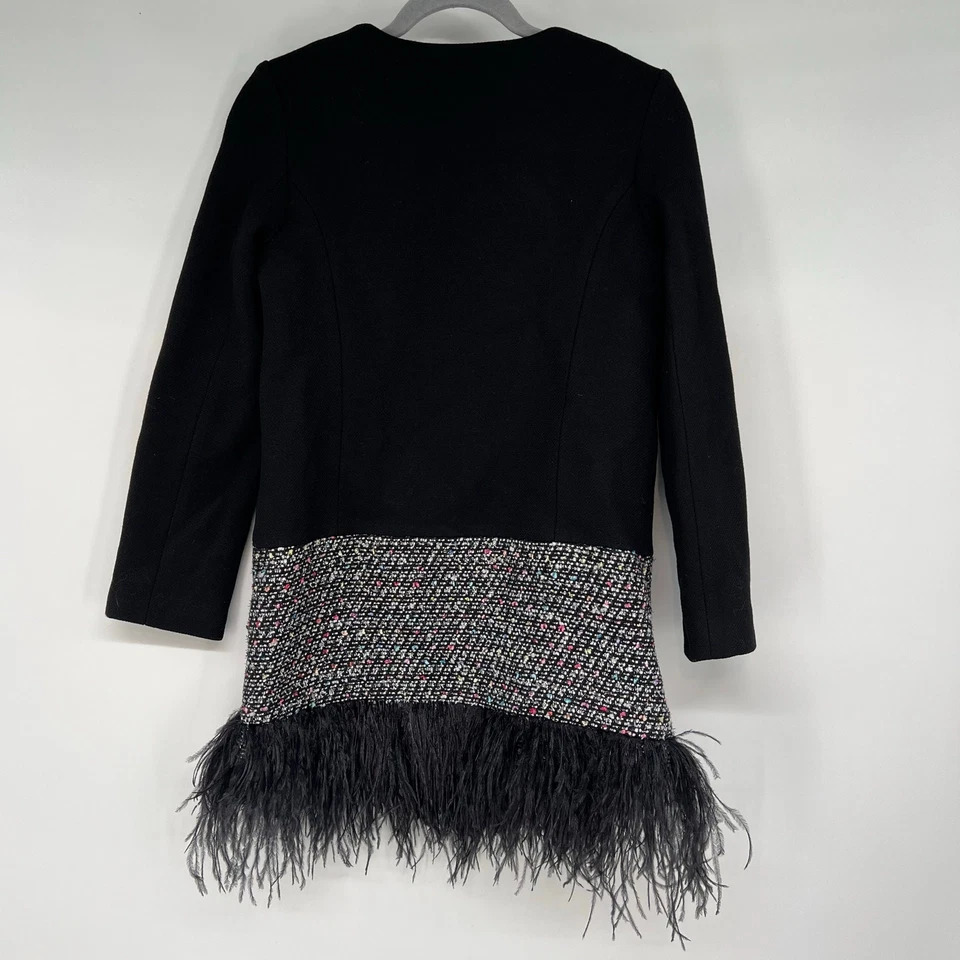 Milly Minis Ostrich Feather Virgin Wool Blend Coat Girls Sz 14 Black Multi Tweed - Image 2 of 4