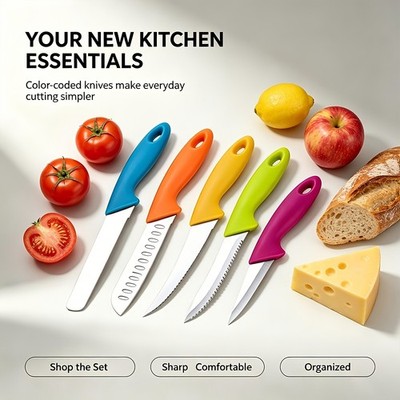Five piece stainless steel tool set with kitchen knife, 408 stainless steel