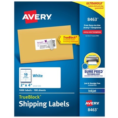 Avery Printable Shipping Labels with Sure Feed, 2'' x 4'', 1,000 Ct, White