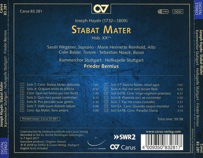 FRIEDER BERNIUS JOSEPH HAYDN: STABAT MATER, HOB. XXBIS NEW CD