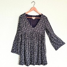 Denim & Supply RL Grunge Coquette Black White Floral Bell Sleeve Mini Dress XS