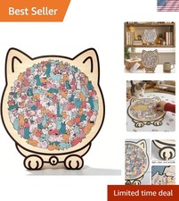 135 Pcs Cat Shaped Wooden Jigsaw Puzzle with Frame  Acrylic Cover, Macaron