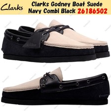Clarks Godney Boat Suede Navy Combi Black 26186502 UK 4-13