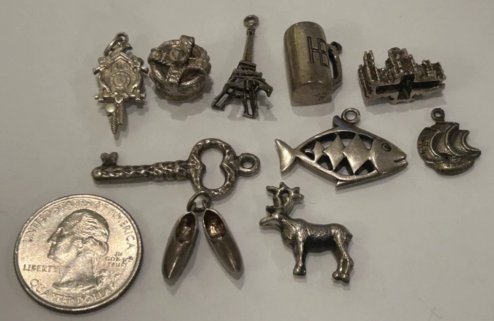 VTG Sterling Silver Lot of 10 Charm Bracelet Pendants 26.8 Grams - Image 3 of 3