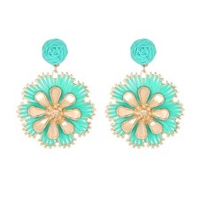 Raffia Flower Earrings Boho Rattan Straw Wrapped Earrings Bohemian Raffia Drop D