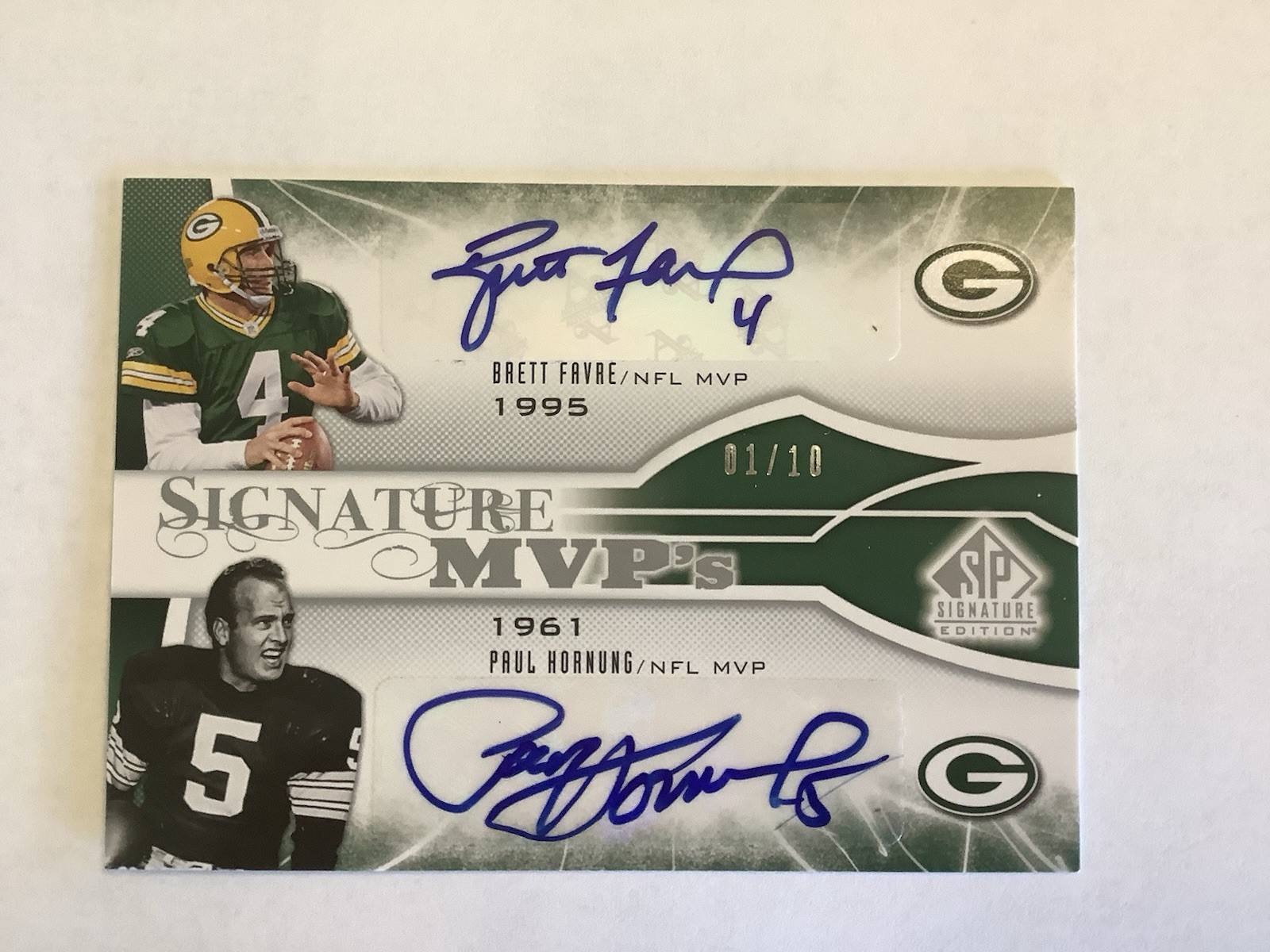 Brett Favre Autographed Signed 2009 SP Edition MVP's Dual /Paul Hornung 01/10 