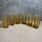 Vintage Anchor Hocking Juice Glasses X5 Honey Gold Amber Milano Crinkle - 6 set